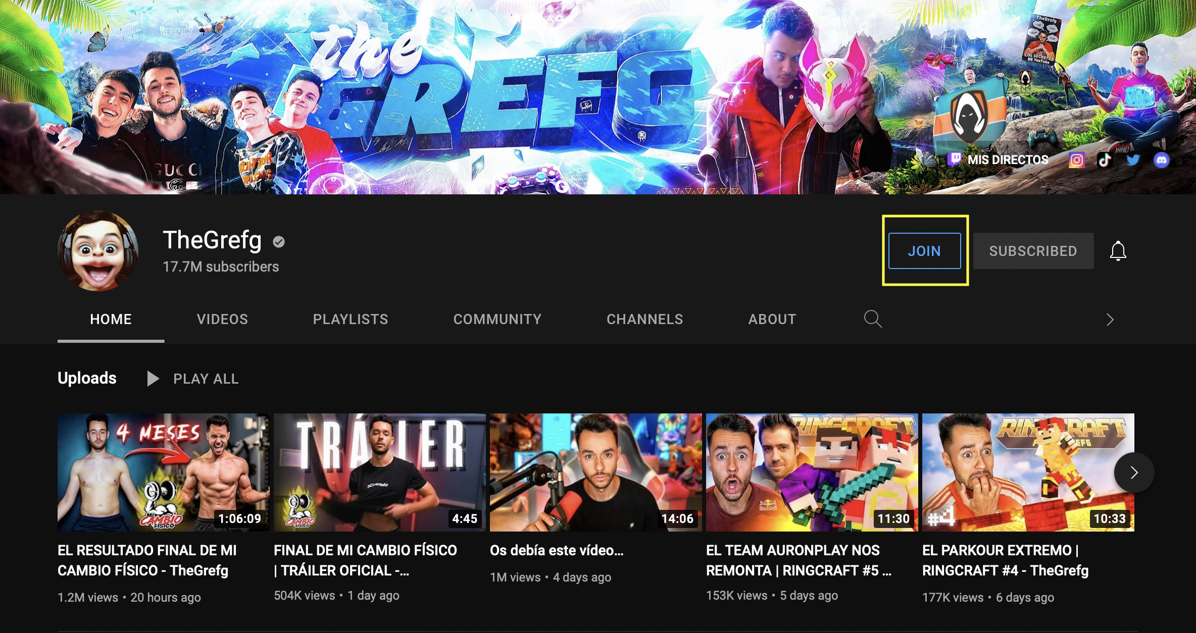 Botón de 'Unirse', 'Unirme' o 'Join' de YouTube. (foto: YouTube/Composición/Jose Arana)