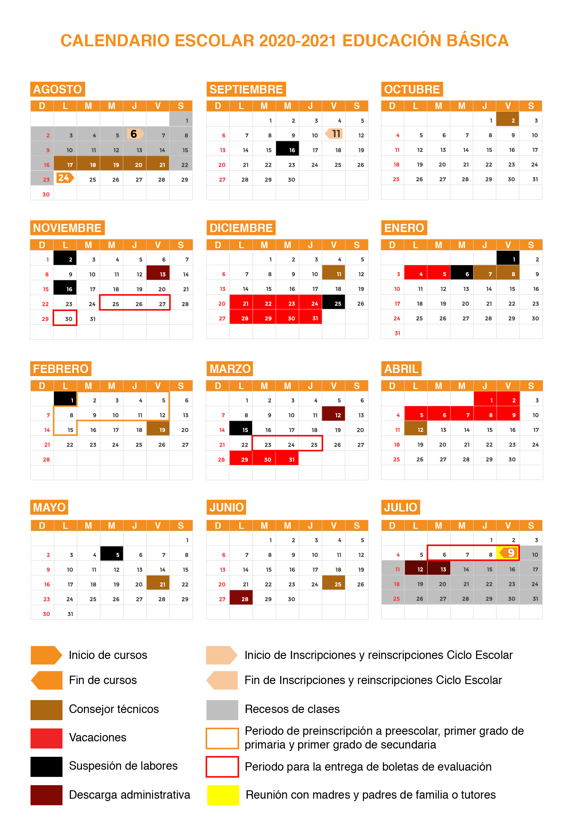Calendario oficial de la SEP. (Imagen: Infobae)