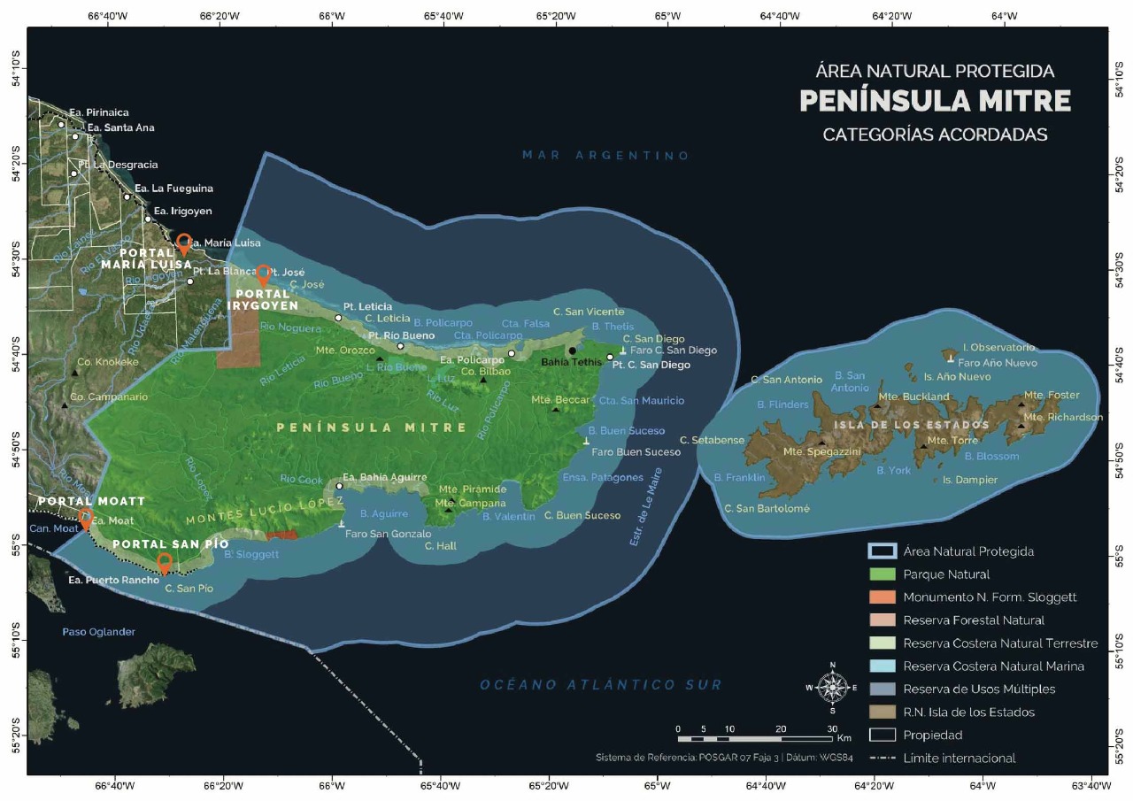 Áreas de la Península Mitre que serían protegidas 