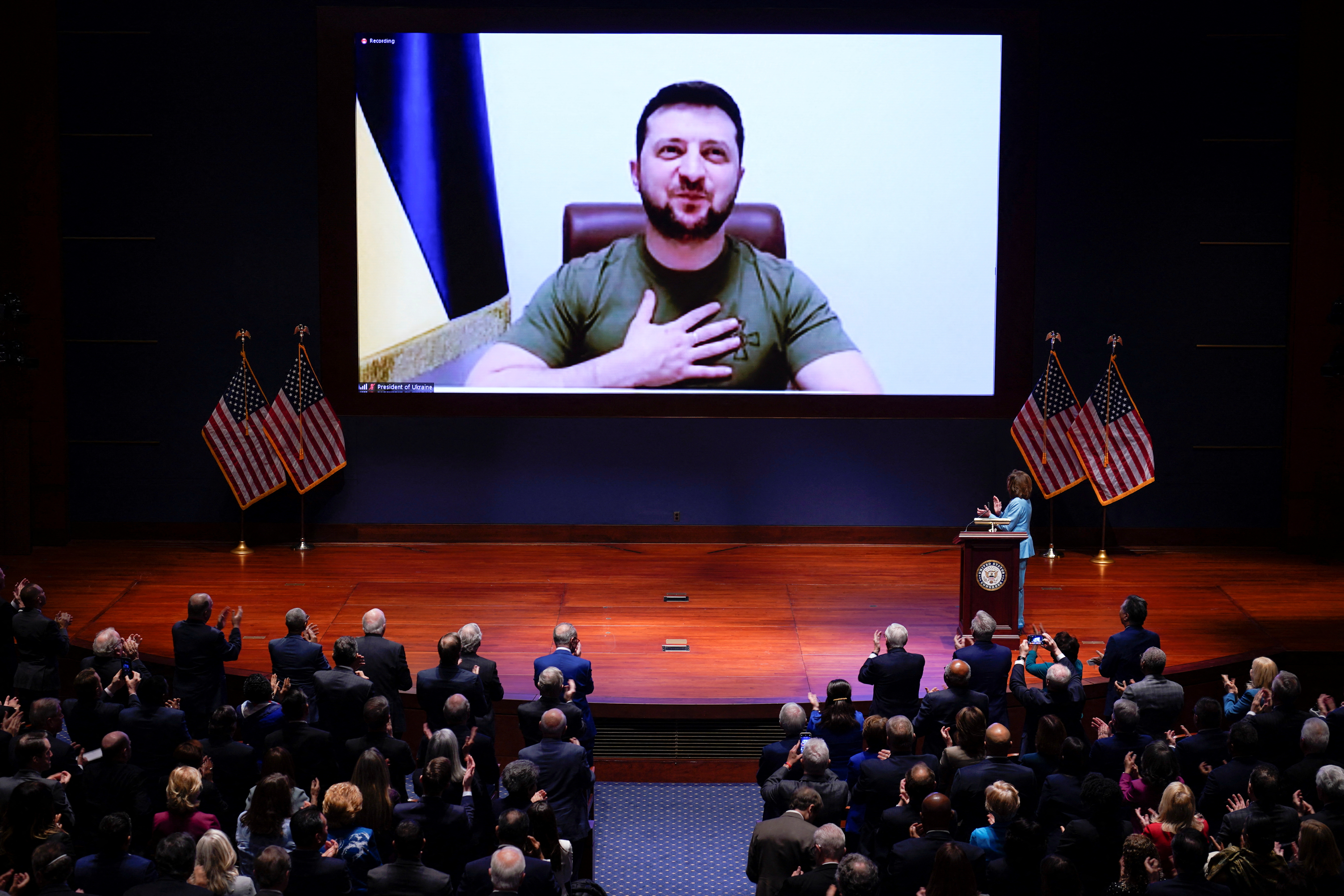 Selenskyj spricht am 16. März 2022 vor dem Repräsentantenhaus auf dem Capitol Hill in Washington, USA.