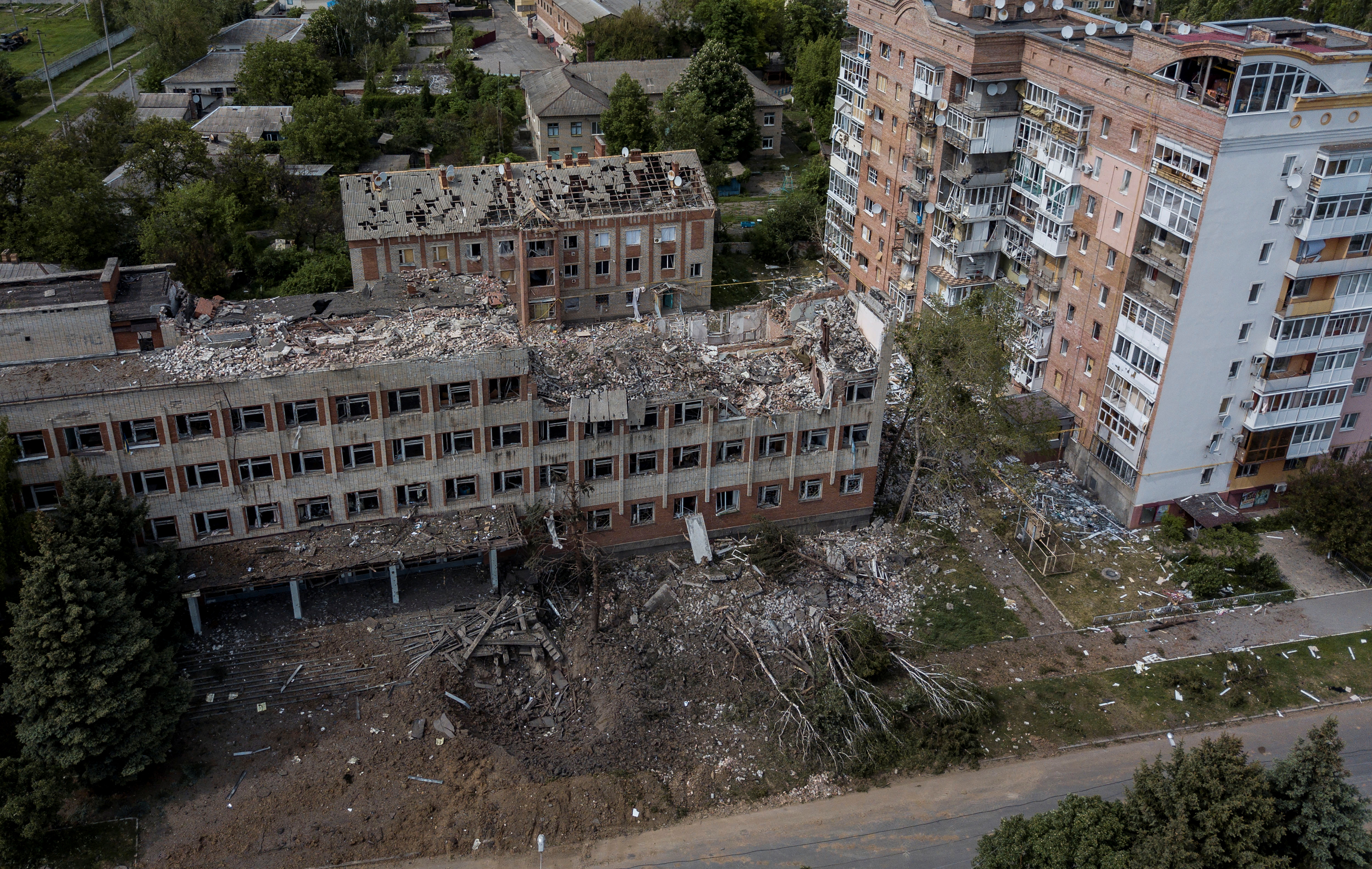 Edificios destruidos por los ataues rusos en la región de Donetsk