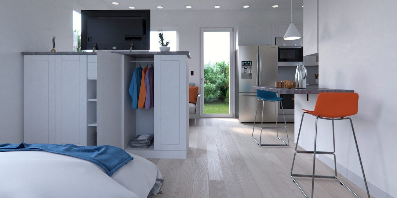 Interior de una Casita de un solo cuarto.
Foto: Boxabl