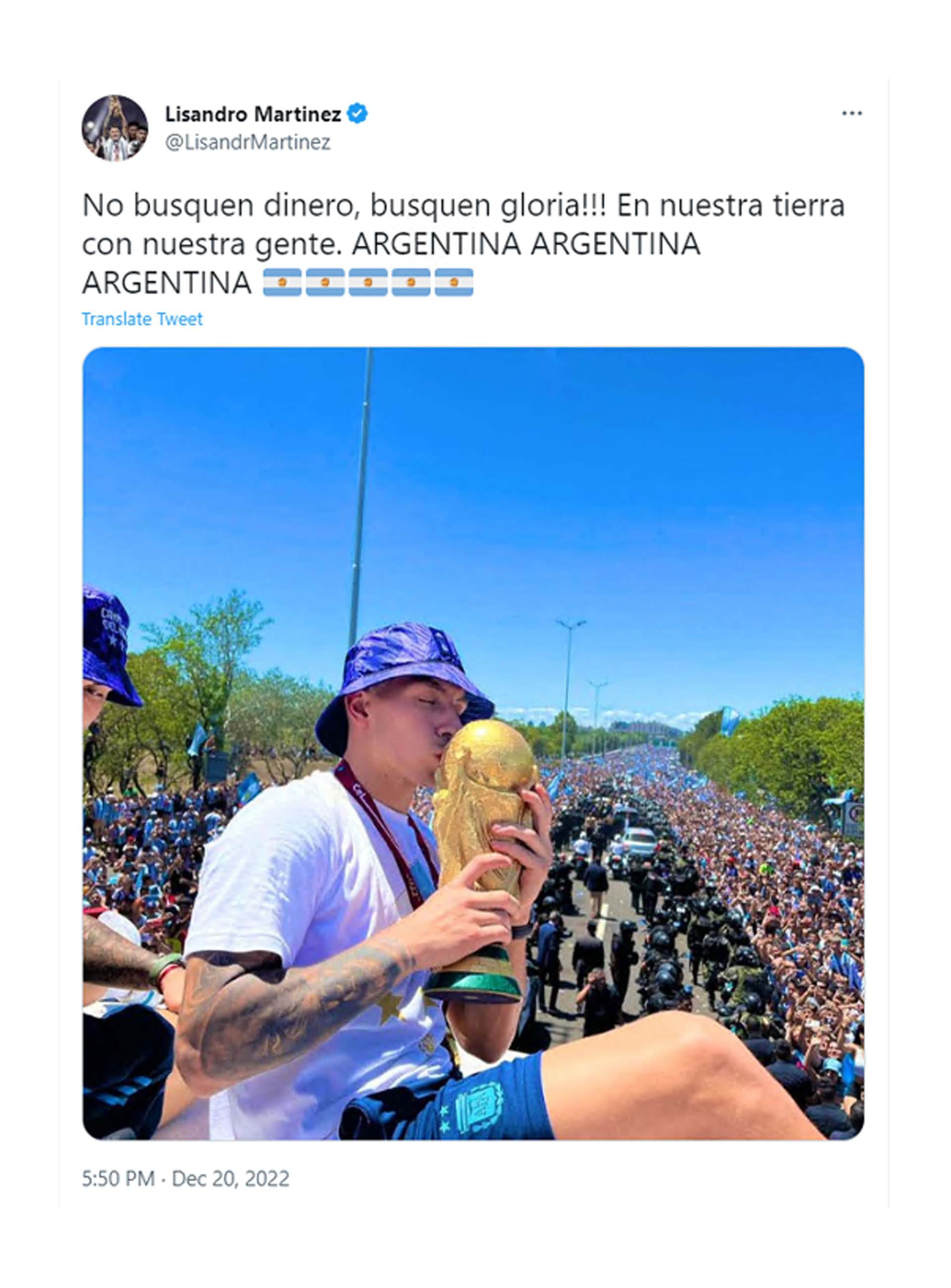 El mensaje que publicaron Rodrigo De Paul y Lisandro Martínez haciendo referencia a una frase de Carlos Bilardo (Twitter)