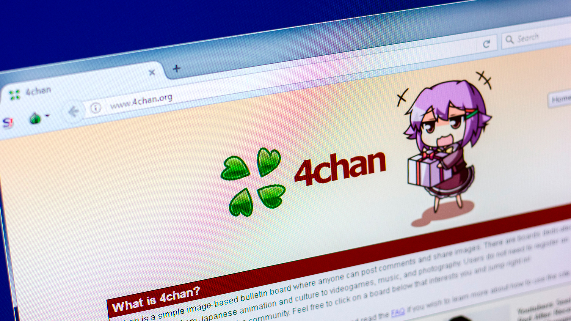 Imagen de la plataforma 4chan (Shutterstock)