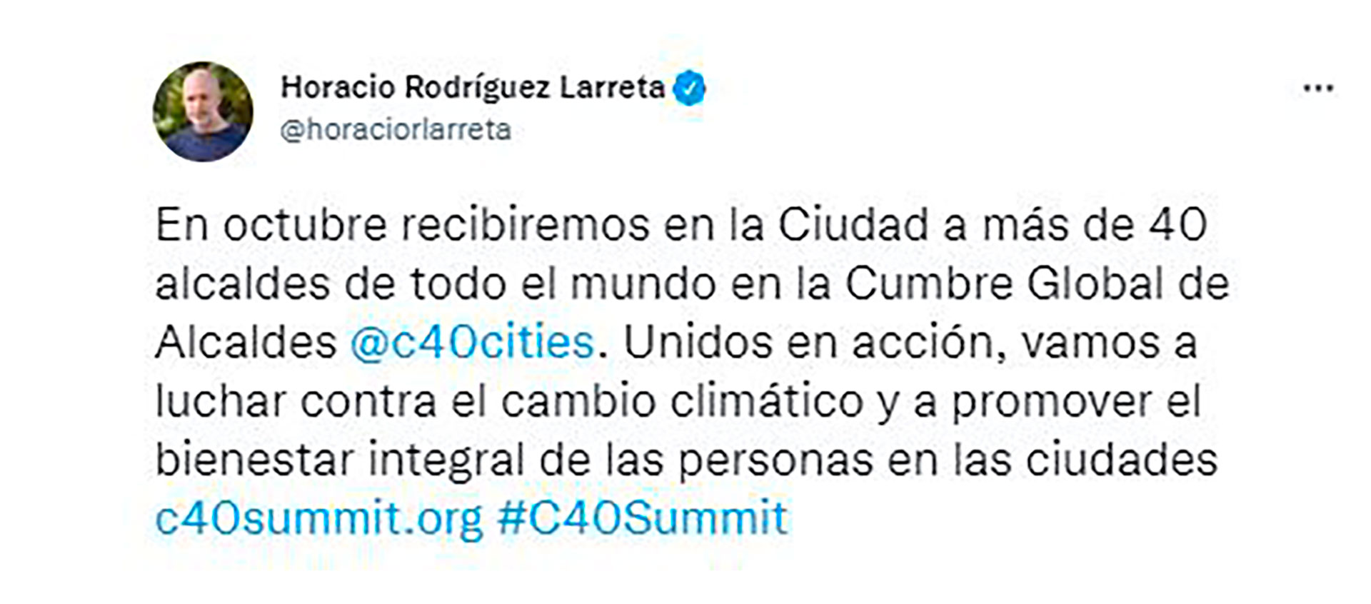 El tuit de Horacio Rodríguez Larreta. Se calcula que en octubre serán unos 80 los alcaldes presentes en Buenos Aires