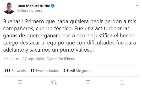 Juan Iturbe se disculpó por su “berrinche” en el empate contra Necaxa (Foto: Twitter/ Juan_iturbe93)