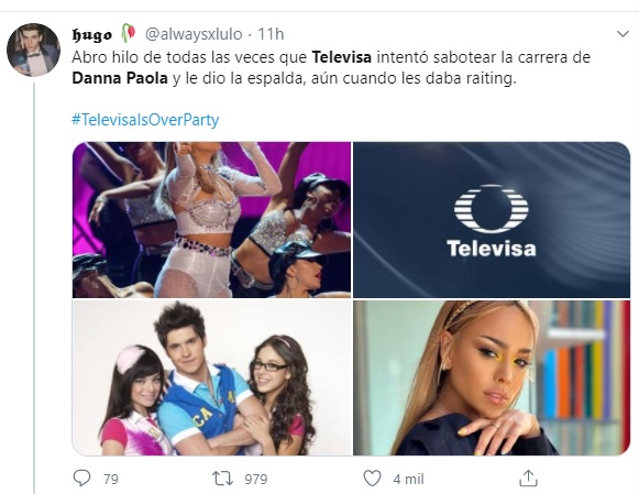 Hilos en Twitter retomaron la historia entre Danna Paola y Televisa y porqué tienen una mala relación (Captura de Pantalla: Twitter @alwaysxlulo)