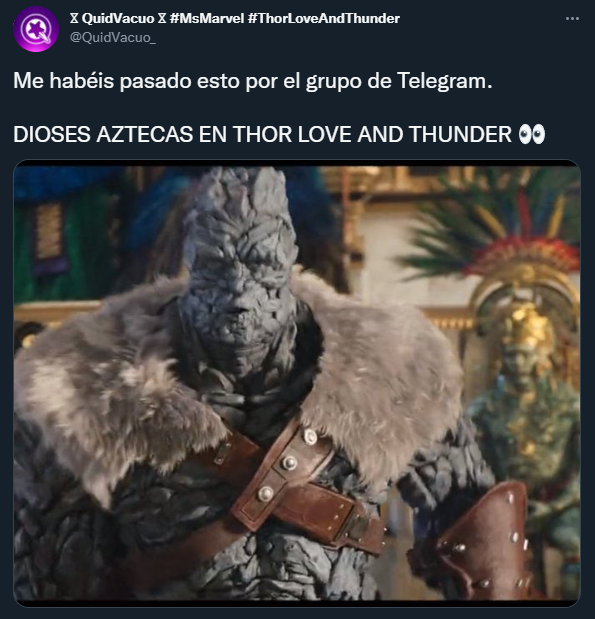 Usuarios rumorean la posibilidad de que los Dioses Aztecas aparezcan en la cinta de "Thor: Love and Thunder" Foto: Twitter/@QuidVacuo