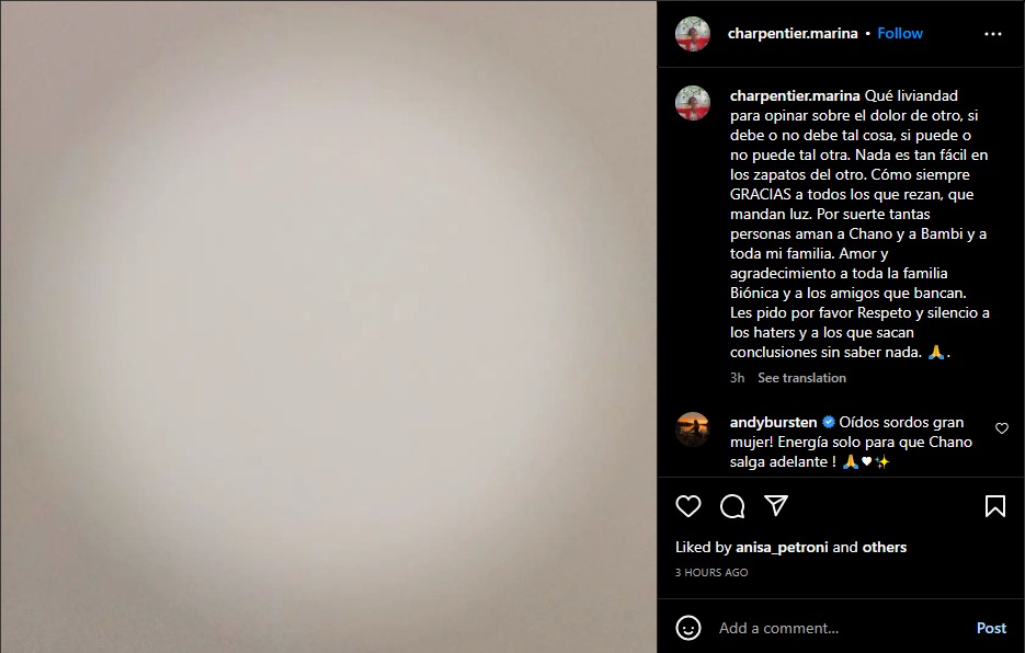 El posteo de Marina Charpentier