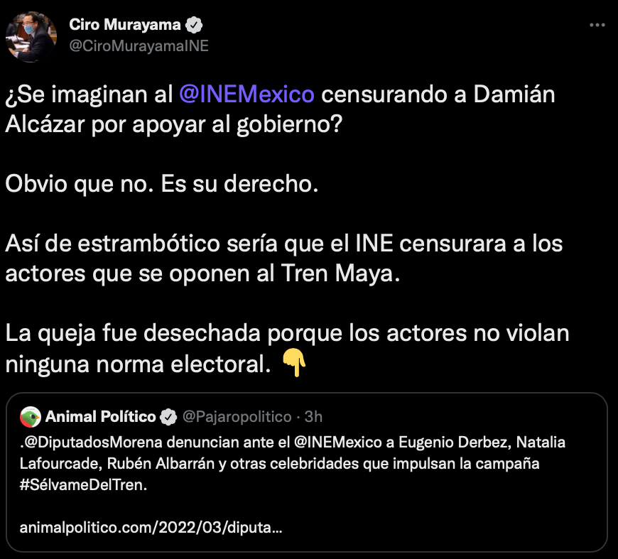 Ciro Murayama dio a conocer que la denuncia de Morena fue desechada (Foto: Twitter/@CiroMurayamaINE)