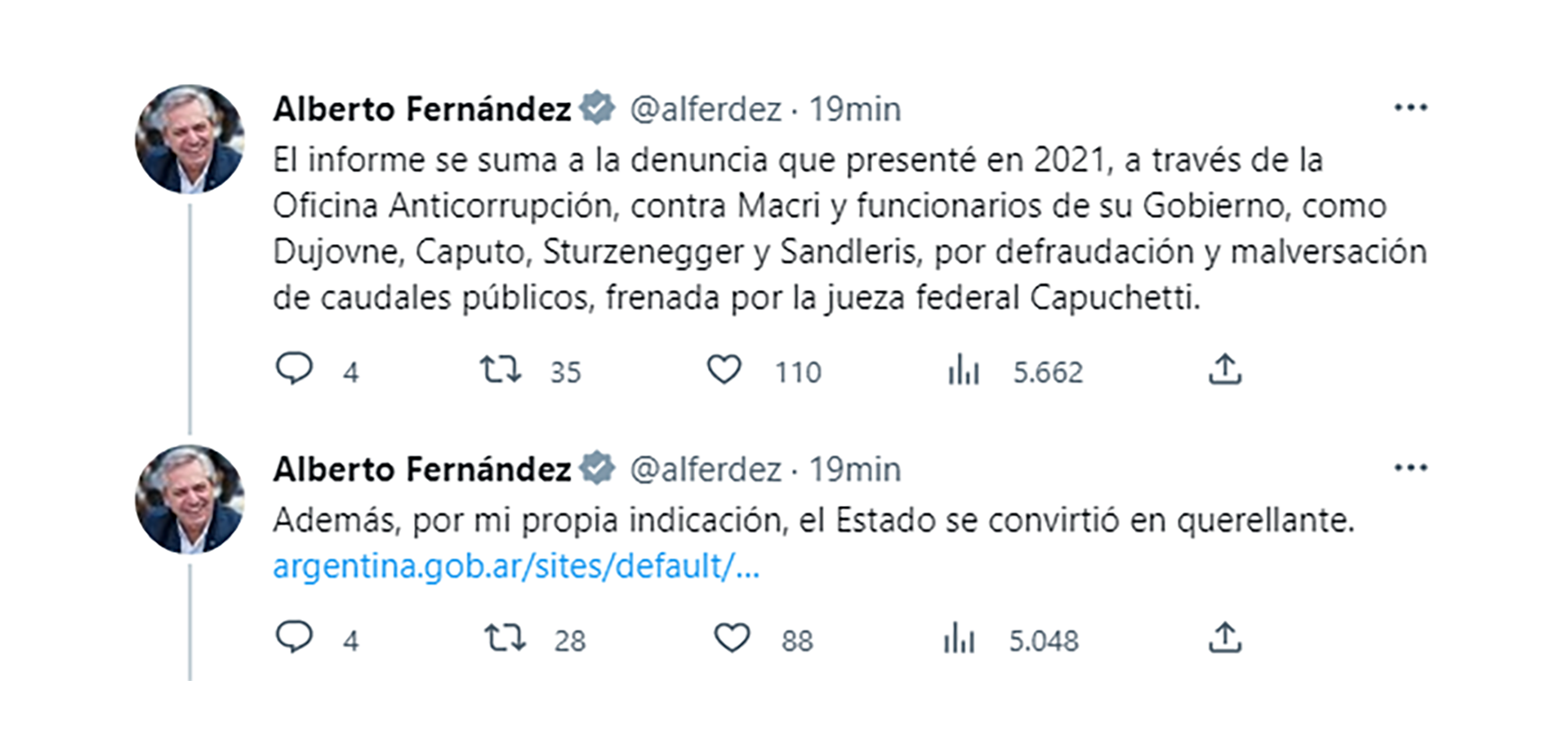 Las publicaciones de Alberto Fernández  sobre las irregularidades que denunció la AGN sobre el préstamos del FMI