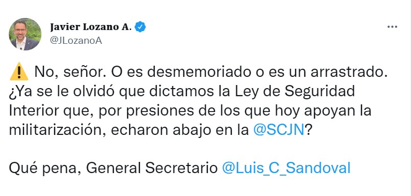 Lozano salió en defensa de las administraciones de los expresidentes Felipe Calderón Hinojosa y Enrique Peña Nieto (Foto: Twitter/@JLozanoA)