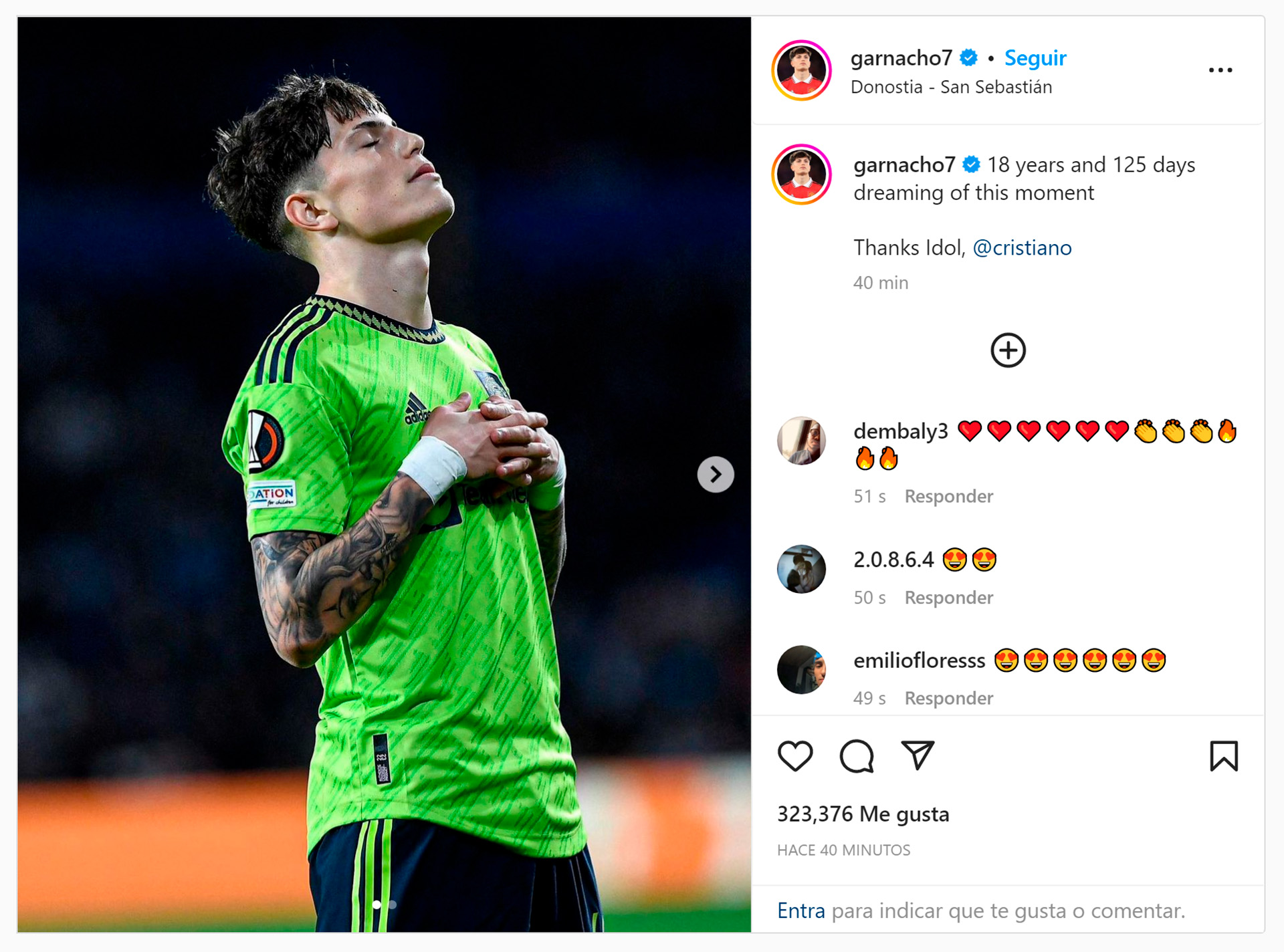 Il post di Garnacho dopo la sua prima apparizione da gol con il Manchester United