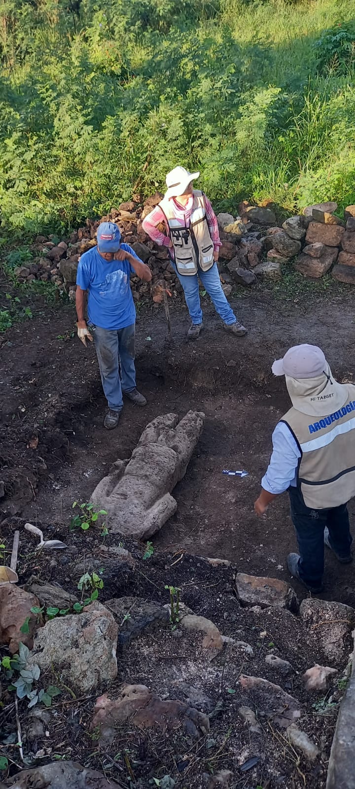 La figura de 150 kilos está hecha de piedra caliza (Cortesía Luis Pantoja, investigador del Centro INAH)