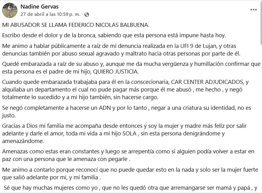 Federico Balbuena fue denunciado por otra joven por abuso sexual y amenazas: 