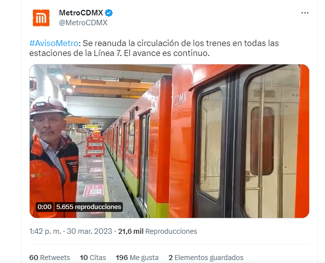 Metro CDMX hoy 30 de marzo: se reanudó el servicio en todas las estaciones  de la Línea 7 - Infobae