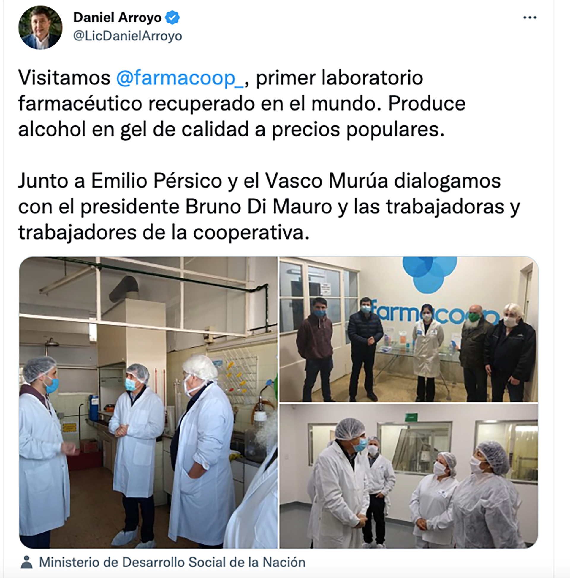 El ex ministro de Desarrollo Social Daniel Arroyo también había visitado el laboratorio