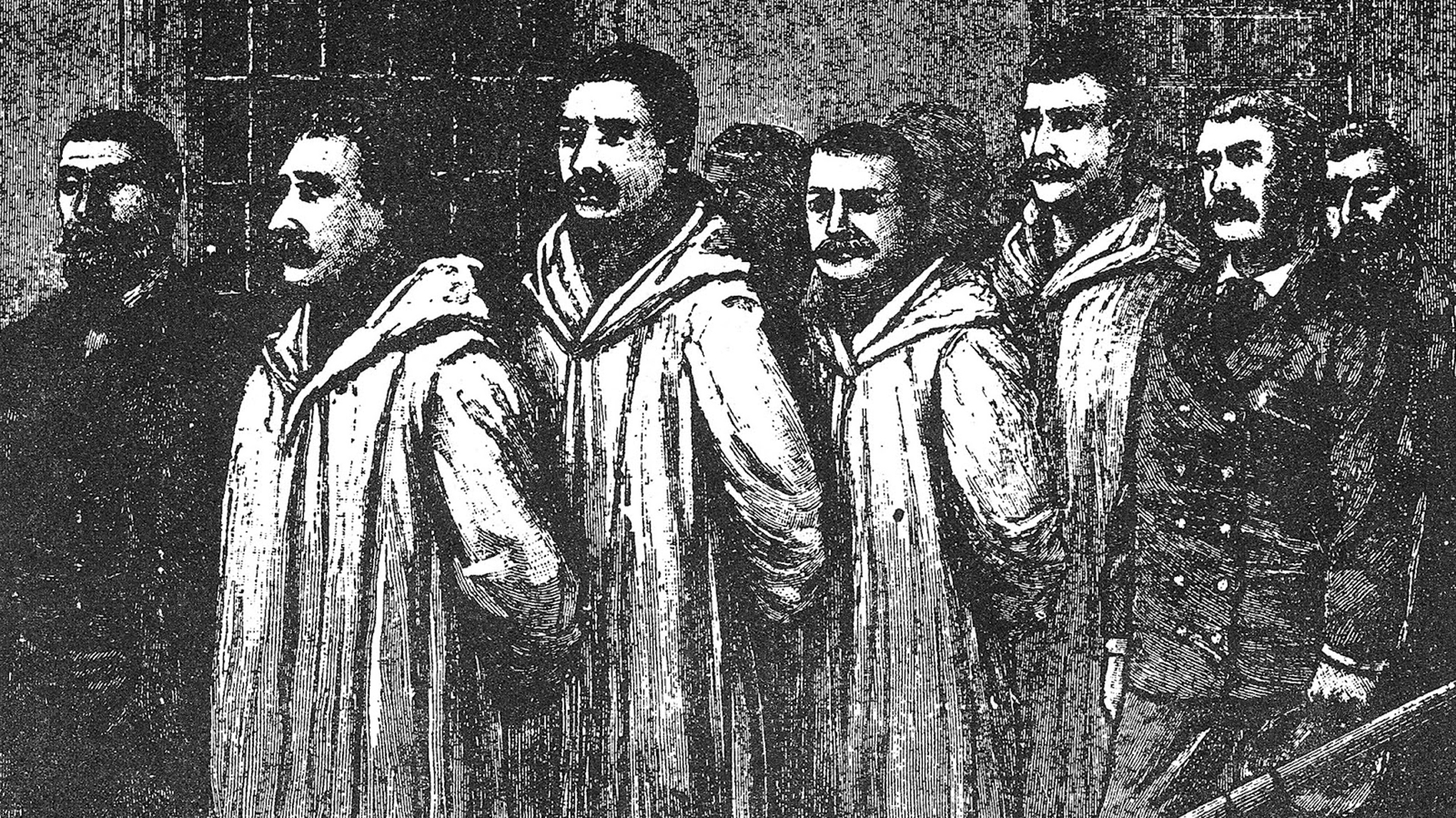 Ilustración de Los Mártires de Chicago antes de la ejecución 