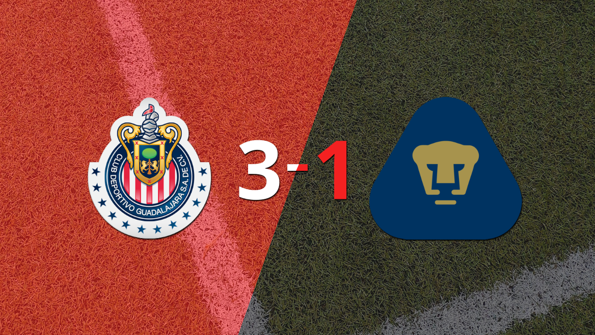 Pumas UNAM se fue goleado 3-1 en su visita a Chivas