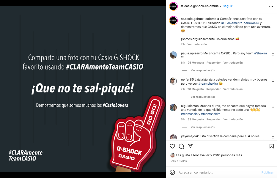 Relojes Casio en Colombia aprovecharon la tendencia en redes gracias a Shakira y promocionaron sus relojes. @st.casio.gshock.colombia/Instagram