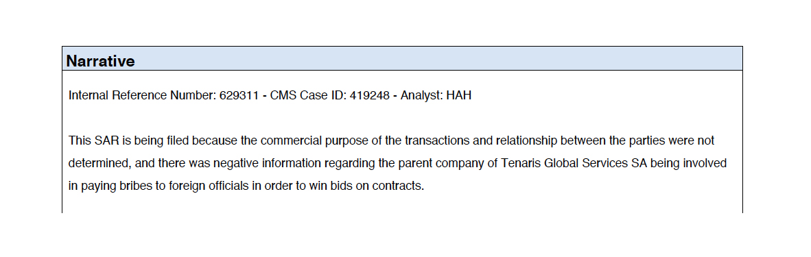 Tenaris fue reportada por haber estado involucrada en un hecho de corrupción para conseguir contratos estatales en Uzbekistán.