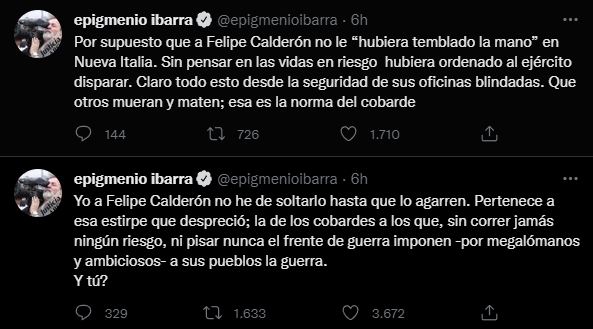 Epigmenio Ibarra afirmó que no “soltará” a Felipe Calderón “hasta que lo agarren” (Foto: Twitter)