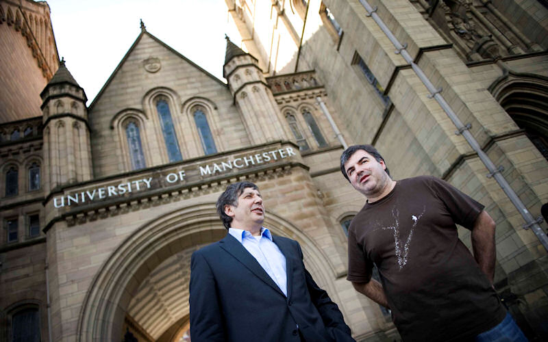Sir Andre Geim (at left) continues his research on graphene at the University of Manchester/File