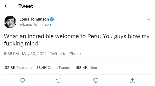 Las últimas noticias de Louis Tomlinson en Lima. Foto: Twitter.
