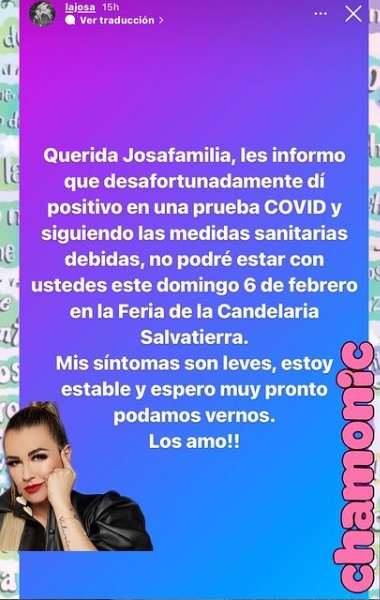 María José publicó la información en sus historias de Instagram, la imagen fue recuperada por @chamonic3/Instagram