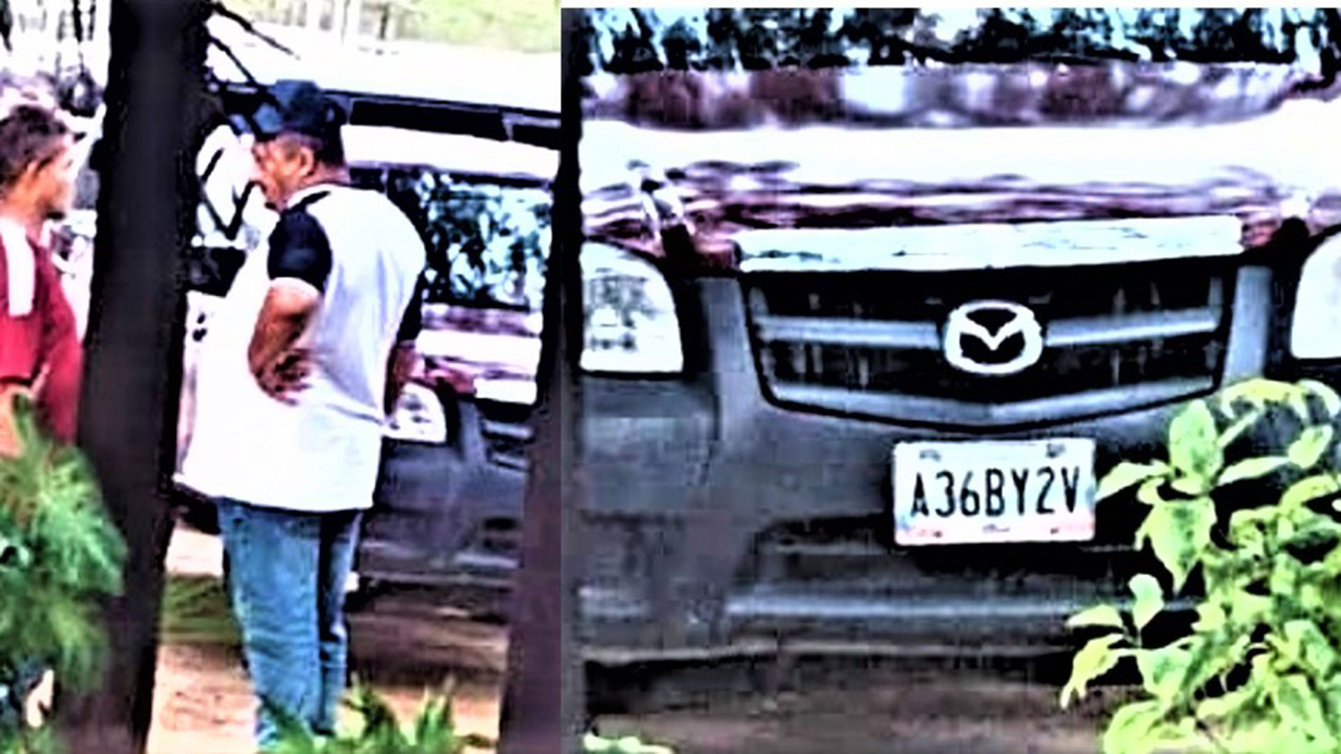 Don Alfonso, de blanco y con jean azul, junto a una de las camionetas en la que se desplaza