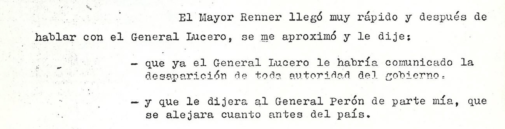 Relato del general Manni sobre su mensaje a Perón