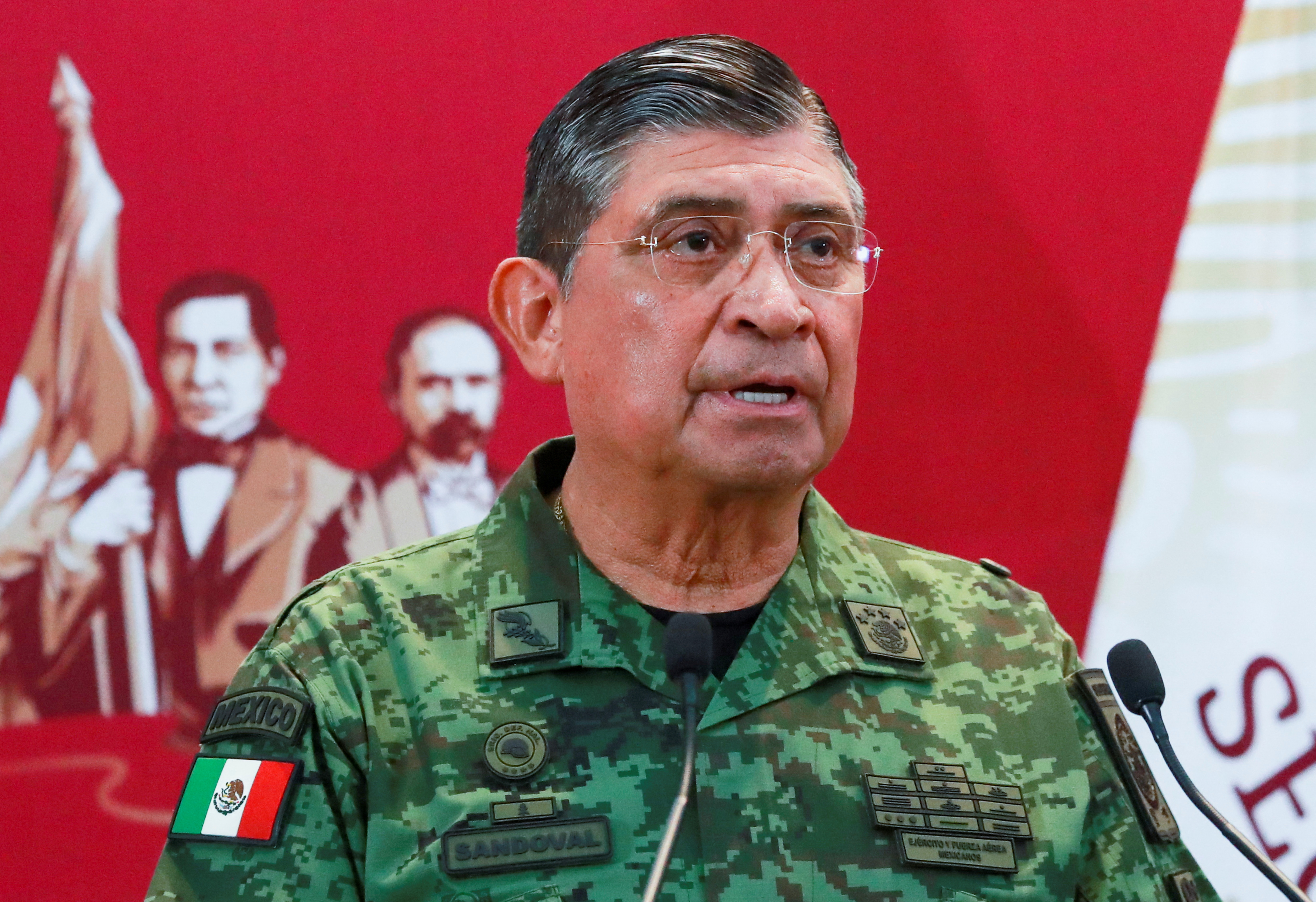 Mexico's Secretary of Defense Luis Cresencio Sandoval speaks during a news conference after Mexican drug cartel leader Ovidio Guzman, a son of incarcerated kingpin Joaquin "El Chapo" Guzman, was arrested by Mexican authorities in Culiacan, In Mexico City, Mexico January 5, 2023. REUTERS/Henry Romero
