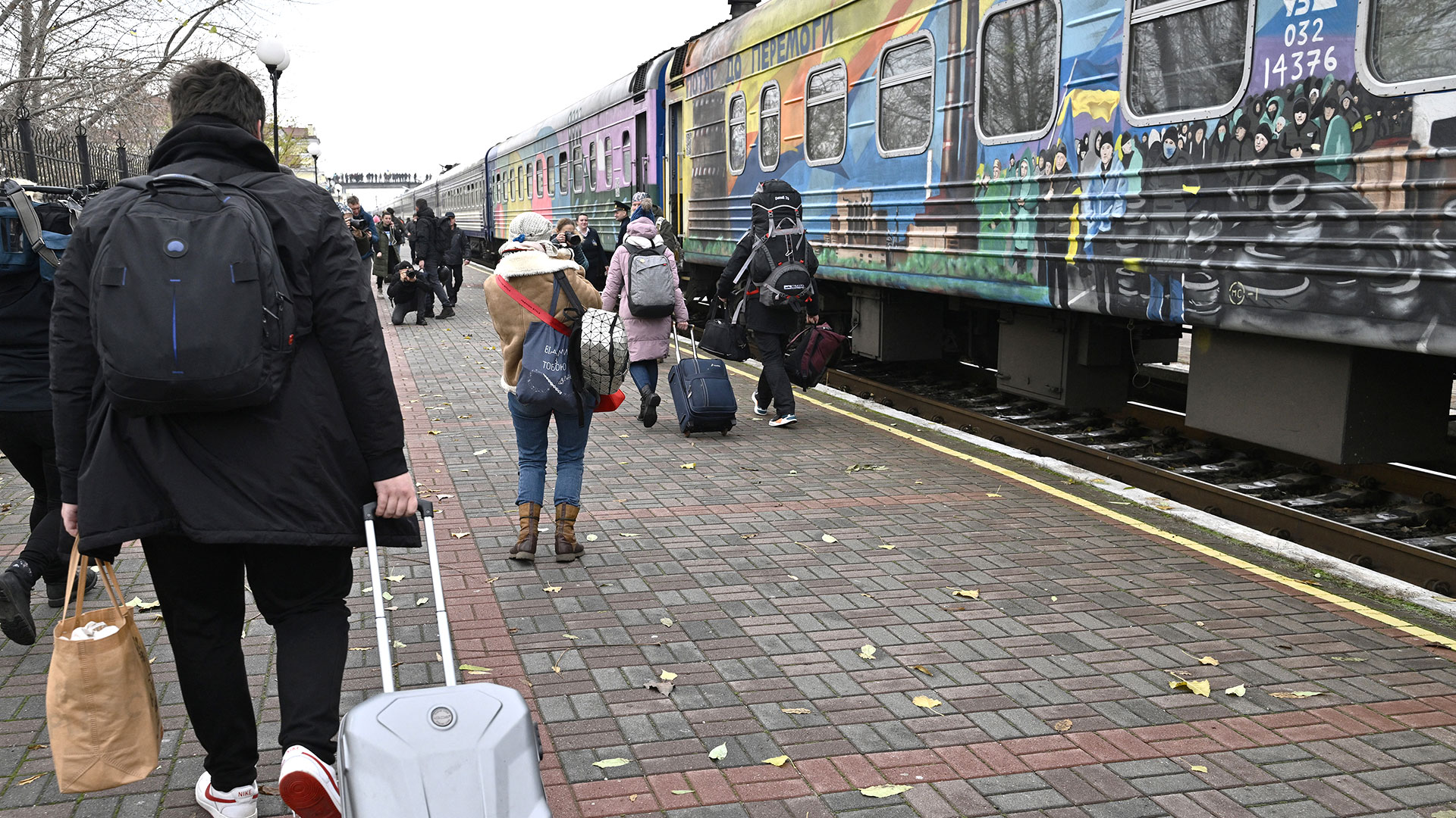 Serhiy Jlan, a member of the Kherson Regional Council, said that the first train will leave the capital at 10:14pm yesterday and arrive in Kherson at 9:00am local time on Saturday (GENYA SAVILOV/AFP)
