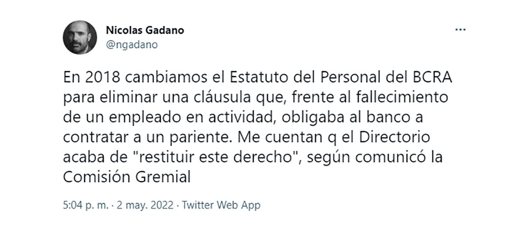 El tuit de Nicolás Gadano