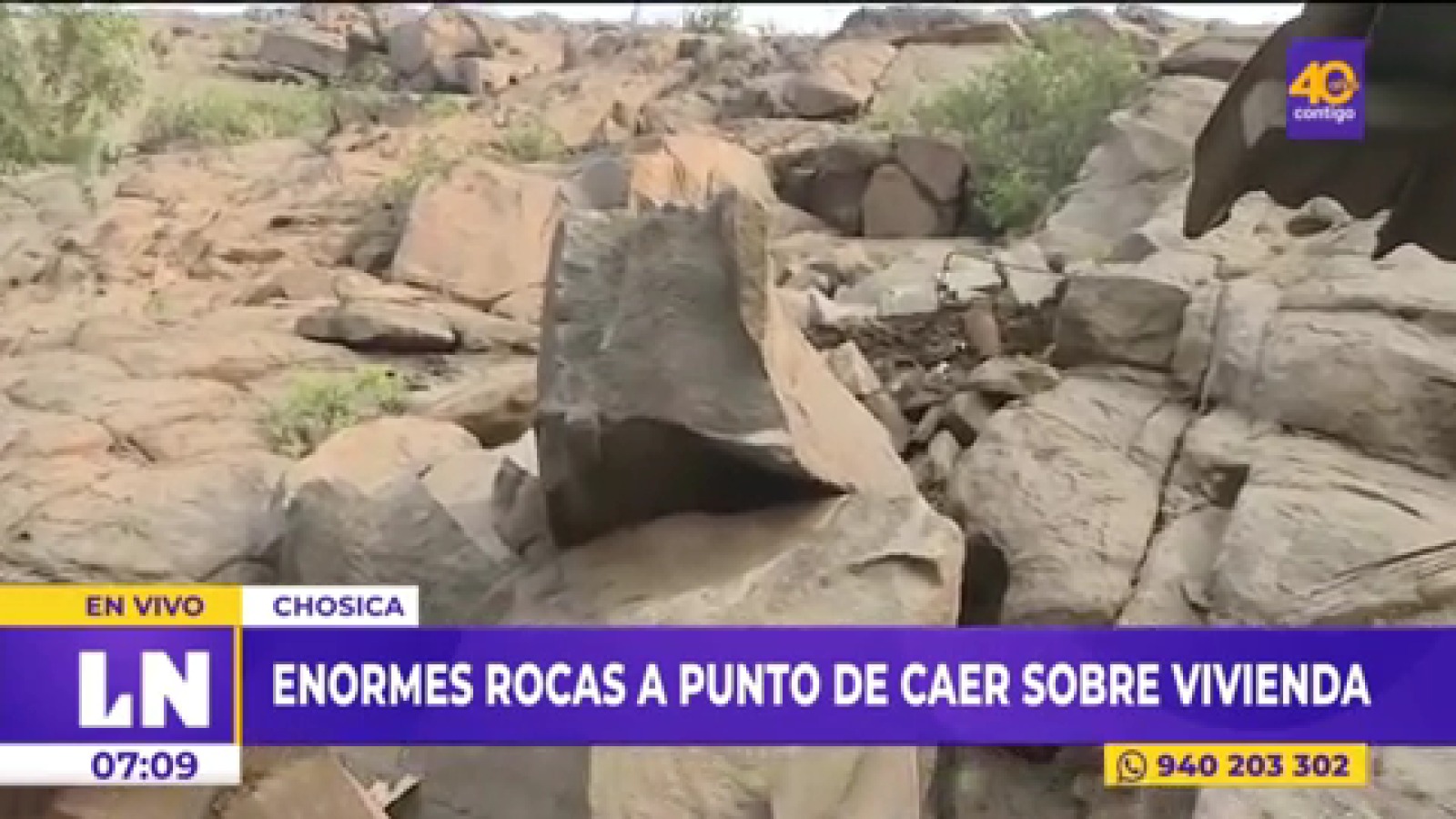Chosica: Grandes rocas a punto de caer ponen en peligro la vida de varias familias 