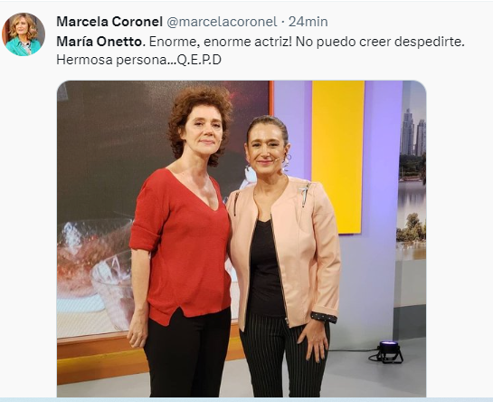 Marcela Coronel conmovida por la muerte de María Onetto (Foto: Twitter)