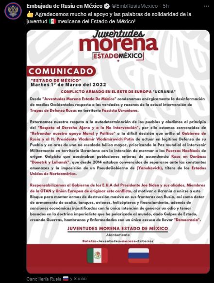 Morena se deslindó de militantes que apoyaron invasión de Rusia a Ucrania -  Infobae