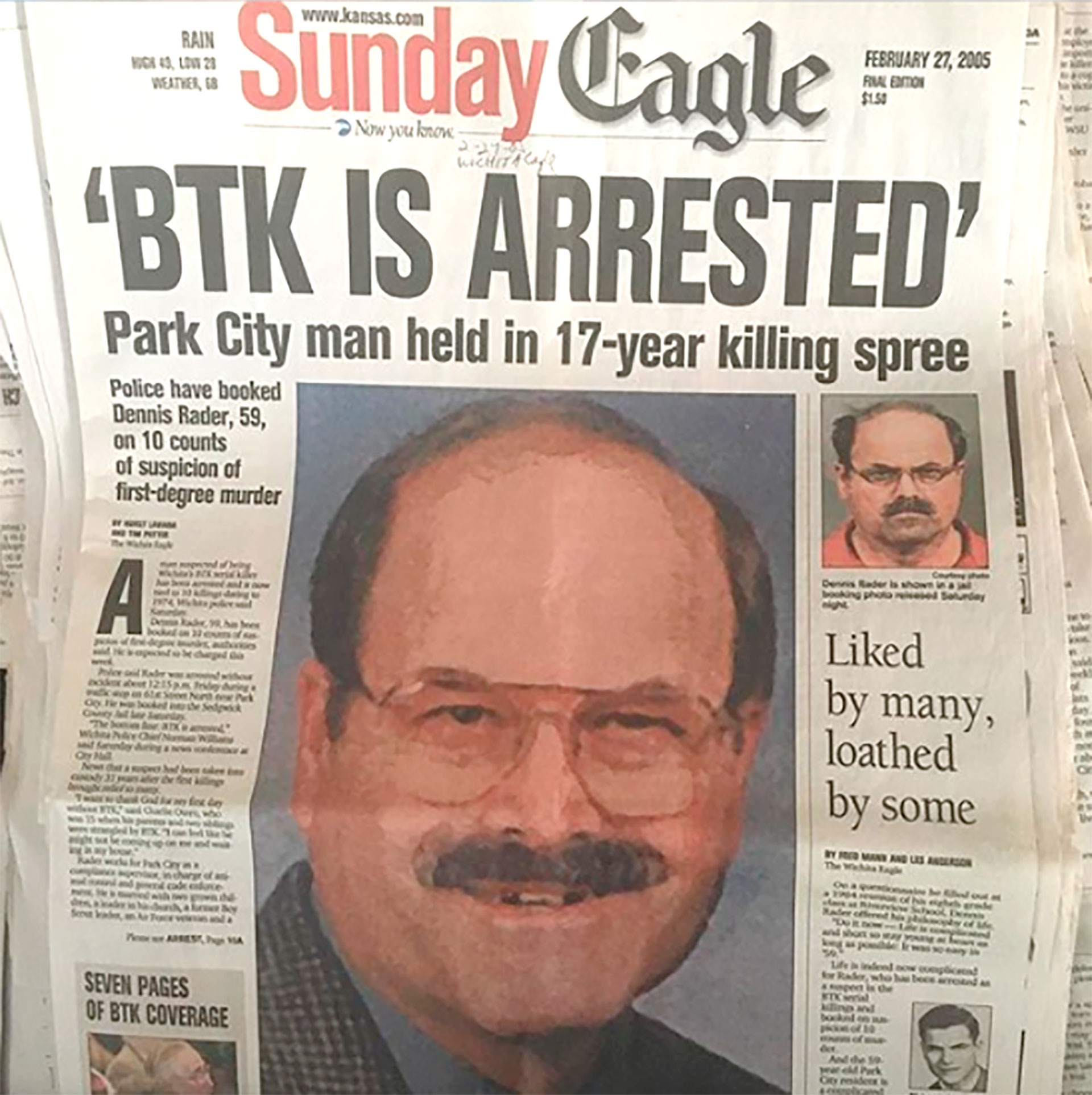 El titular de los diarios cuando finalmente BTK fue detenido