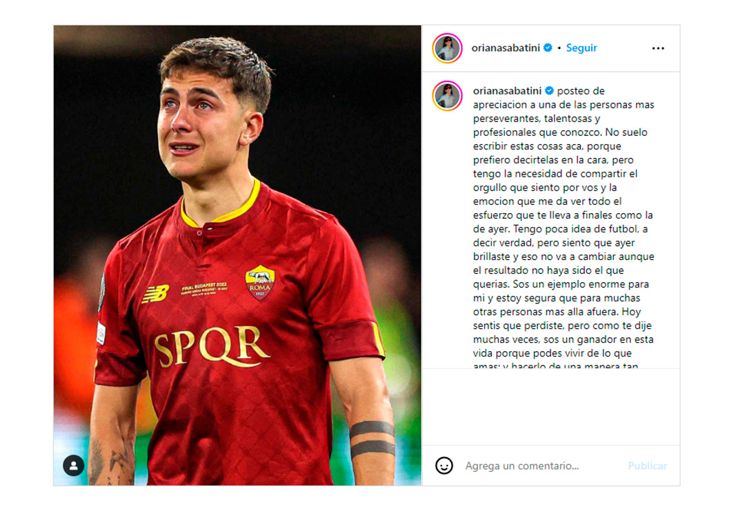 El emotivo posteo de Oriana Sabatini dedicado a Paulo Dybala 