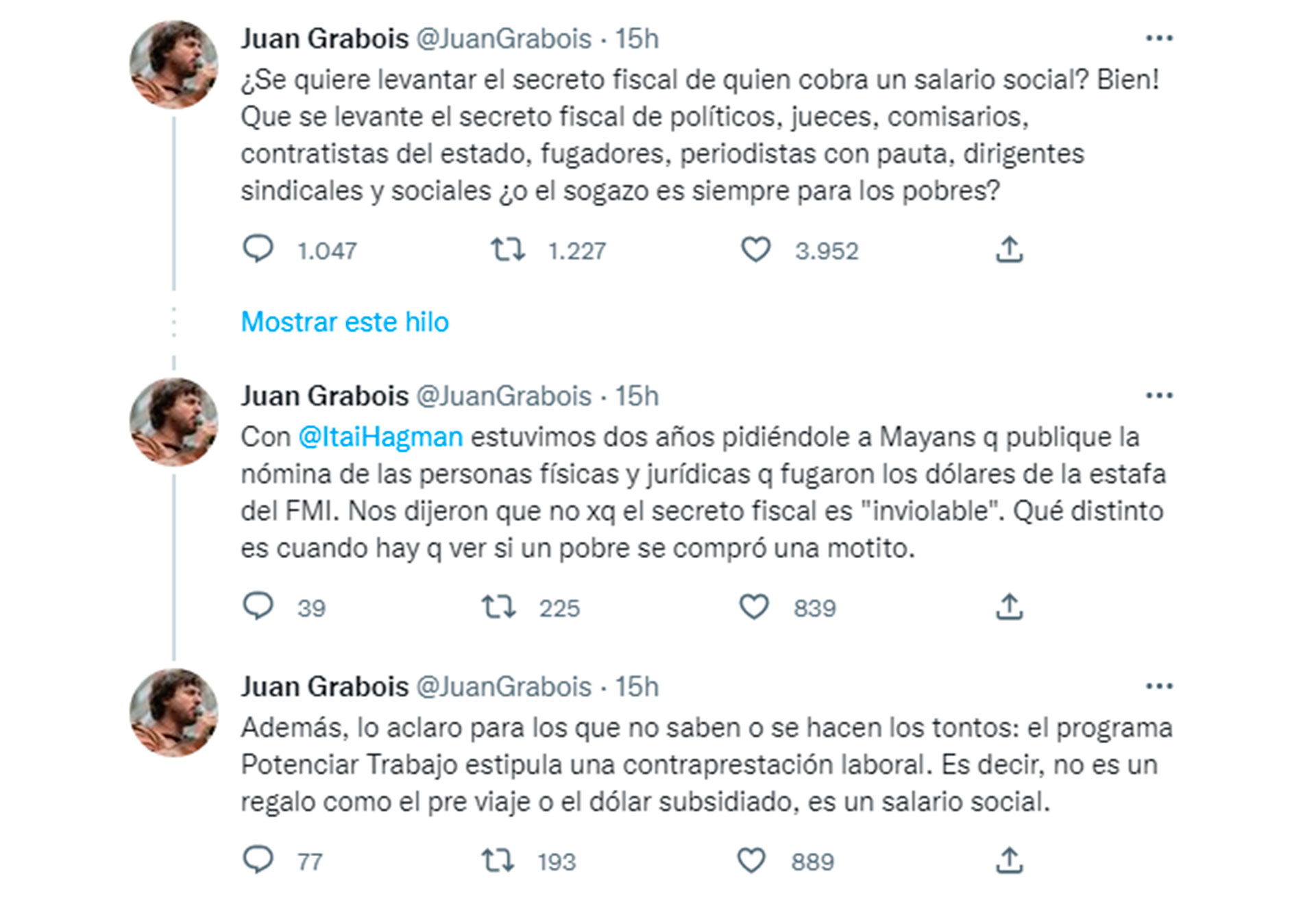 Los mensajes de Juan Grabois que critican al Gobierno, tras el pedido de levantamiento del secreto fiscal entre los beneficios de planes sociales