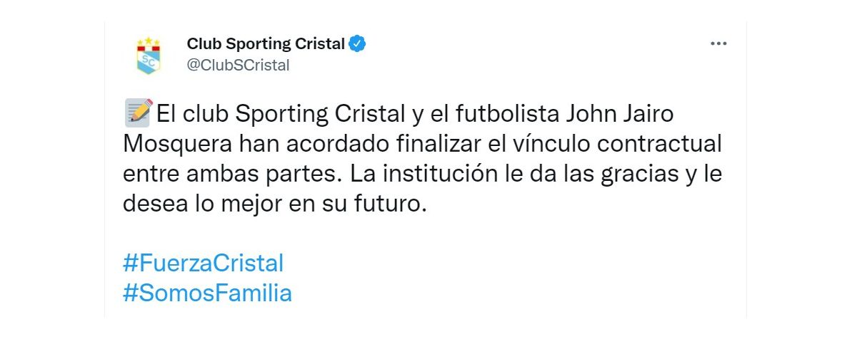 John Jairo Mosquera no seguirá en Sporting Cristal