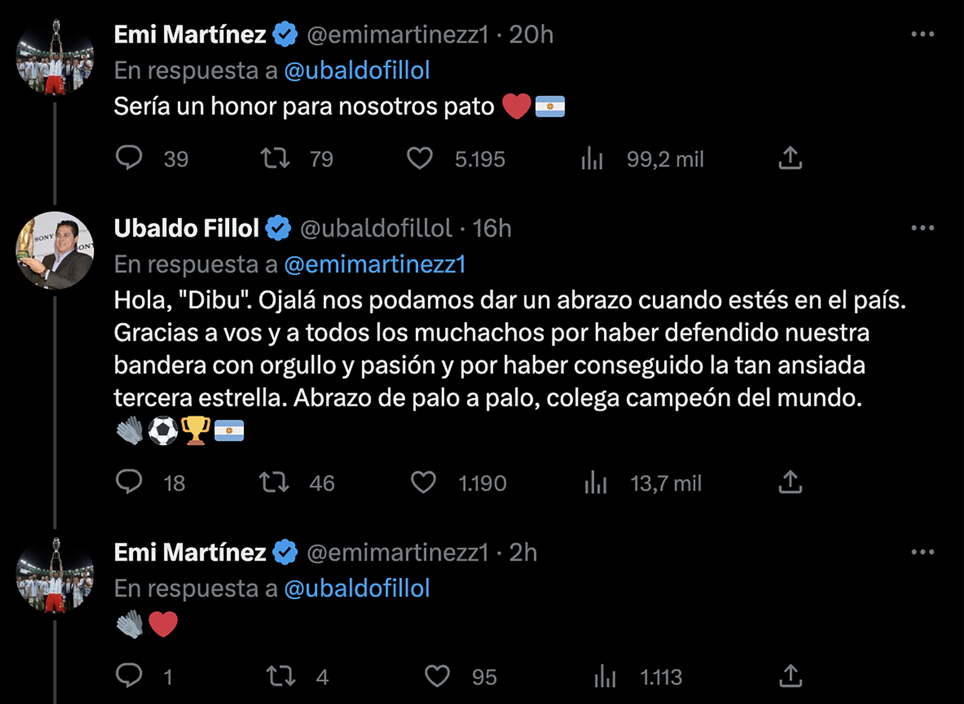 Los tweets entre el Pato Fillol y Dibu Martínez tras la polémica por la selección argentina.