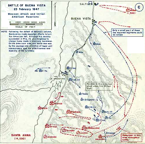 Mapa estadounidense de la batalla de Buena Vista