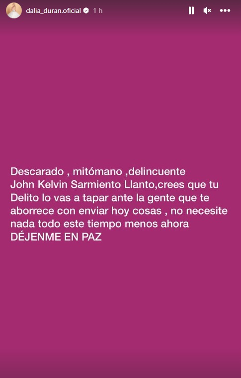 Dalia Durán insulta a John Kelvin. Instagram