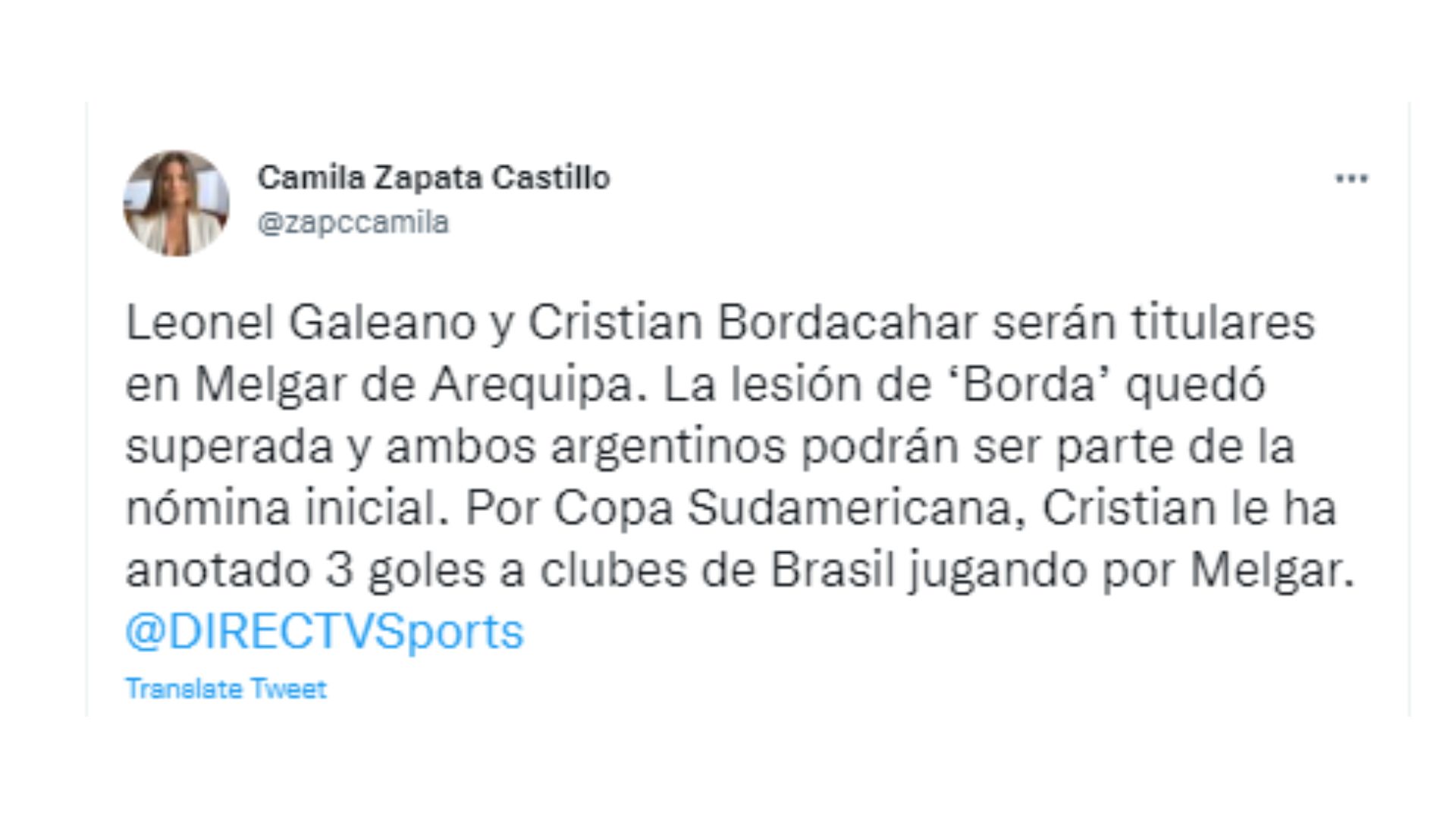 Melgar hará dos cambios en su alineación para enfrentar a Inter de Porto Alegre. (Twitter)