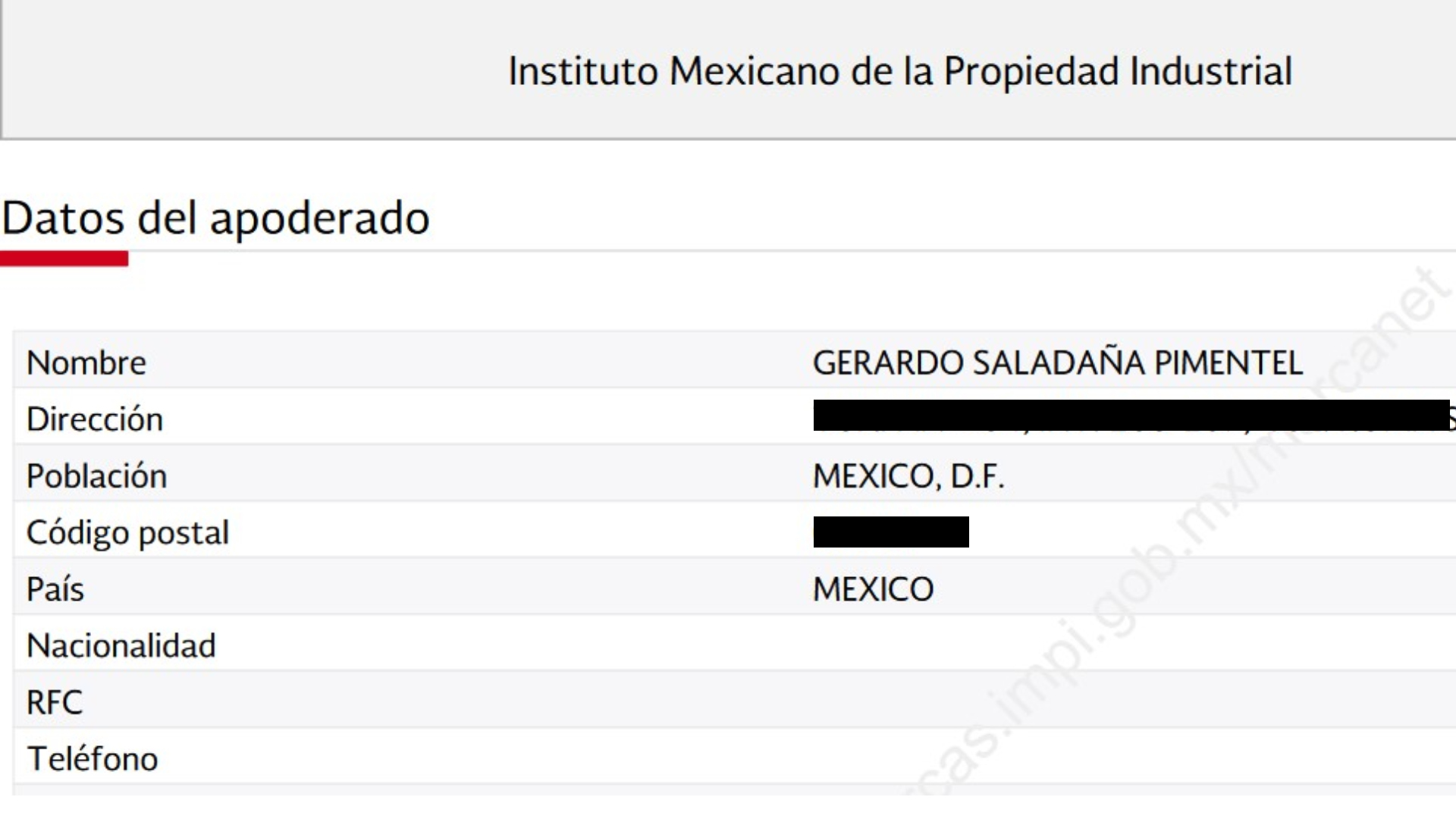 Un hombre identificado como Gerardo Saladaña Pimentel es quien aparece en los registros como apoderado de Camsa S.A. de C.V. (IMPI)