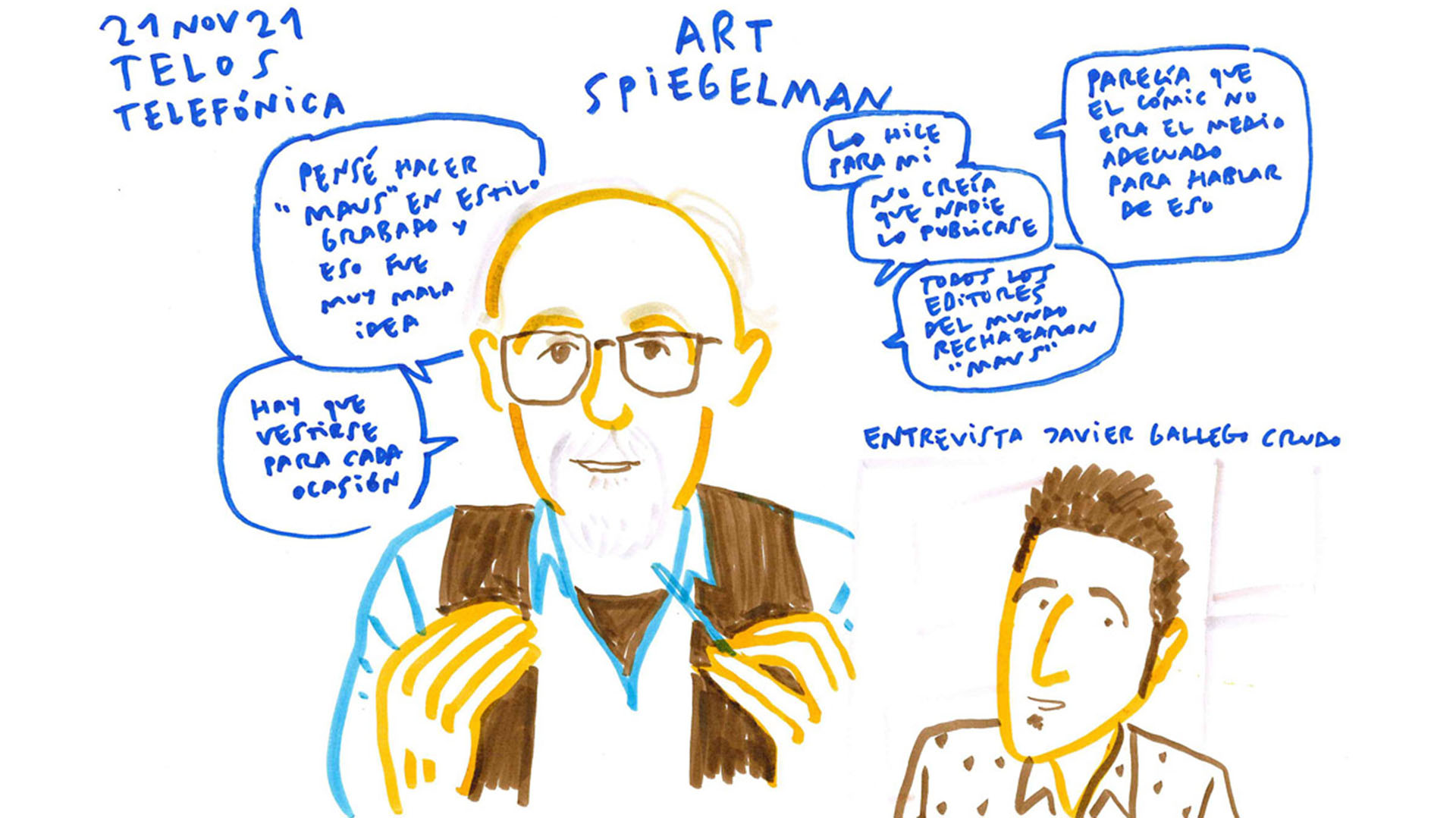 Ilustración de Art Spiegelman durante su intervención en el Foro Telos 2021, por Enrique Flores / TELOS