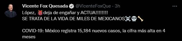 El expresidente le hizo un urgente llamado a AMLO por el aumento de contagios de COVID-19 (Foto: Twitter)