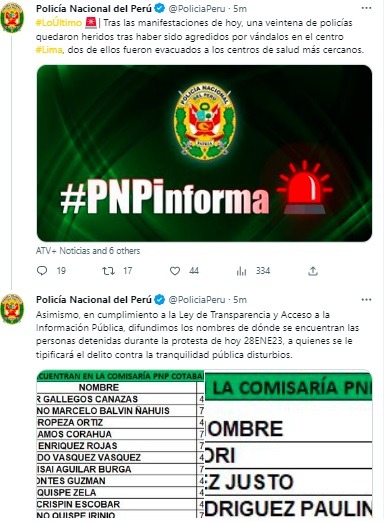 PNP anuncia que "tipificará" con un delito a los manifestantes intervenidos el 28 de enero.