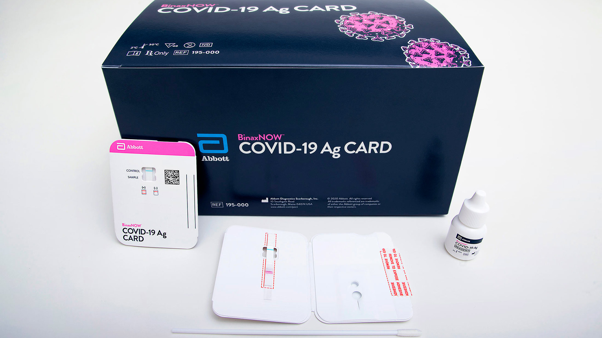 El test BinaxNOW de Abbott es del tamaño de una tarjeta de crédito y tendrá un costo de 15 dólares (Fuente: Laboratorios Abbott)